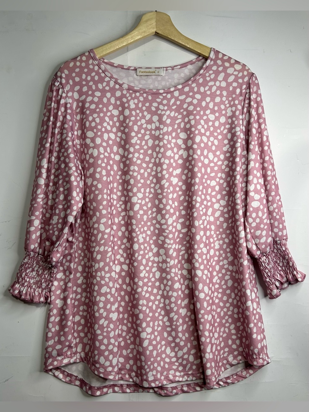 5 for $25🔥Fantaslook Animal Print Pink Elastic Cuff Long Sleeve Blouse XL